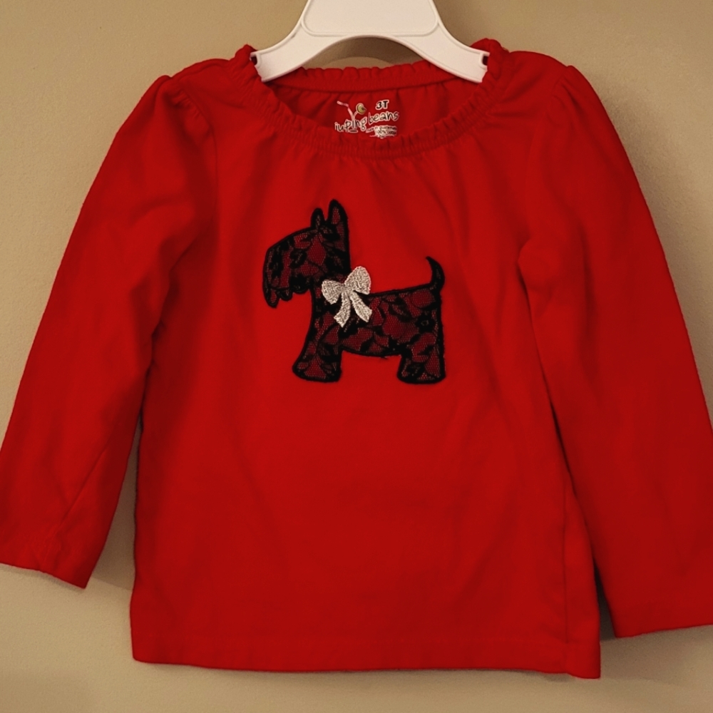 Jumping beans red pheasant style long sleeved top with lace puppy detail